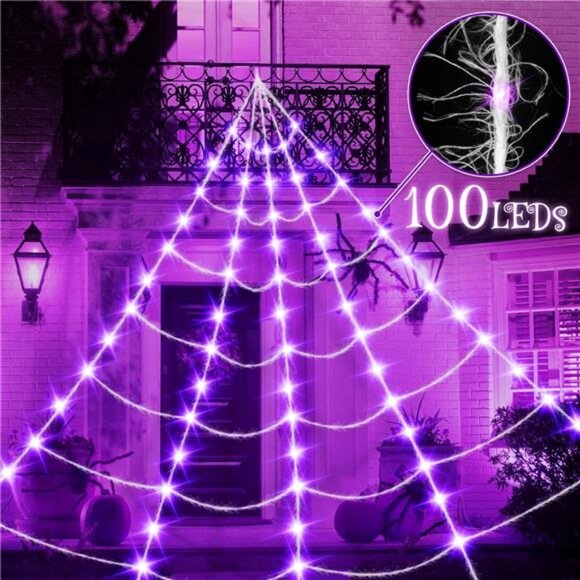 16 Ft Spider Web Lights, Super-Realistic Giant Cobweb Purple Lights - Picture 4 of 7